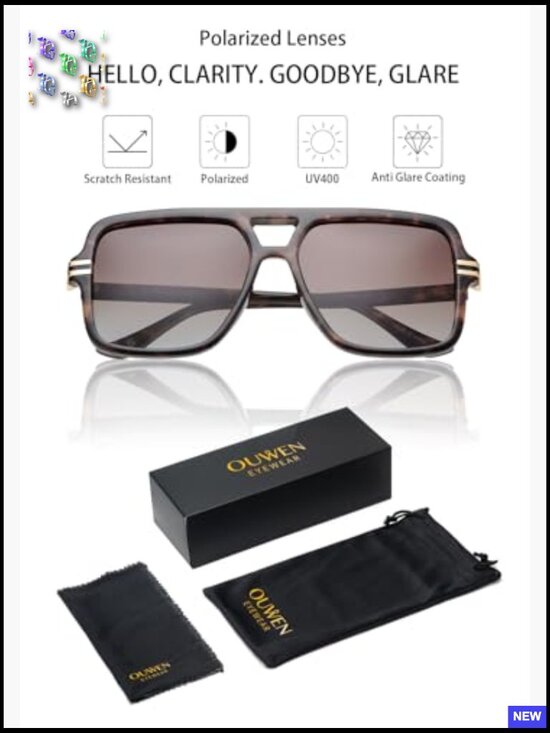 Oversized Square Sunglasses Retro Trendy Designer Big Rectangle Wrap Around main image 5